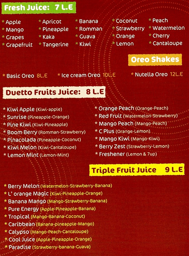 Lorange delivery menu